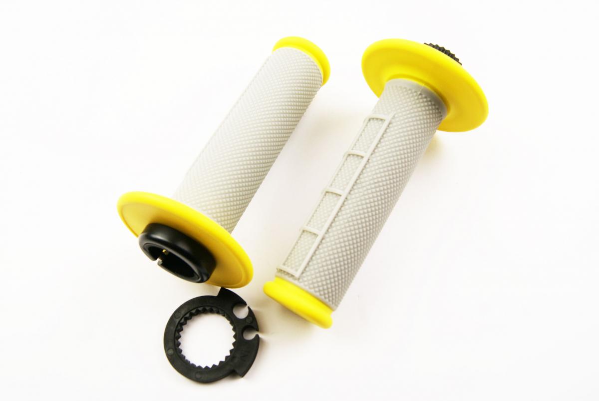 FIR Lock on Grip Set 03-15 KTM Husq, Half Waffle Soft Grey/yellow, Odi Style, Fir -