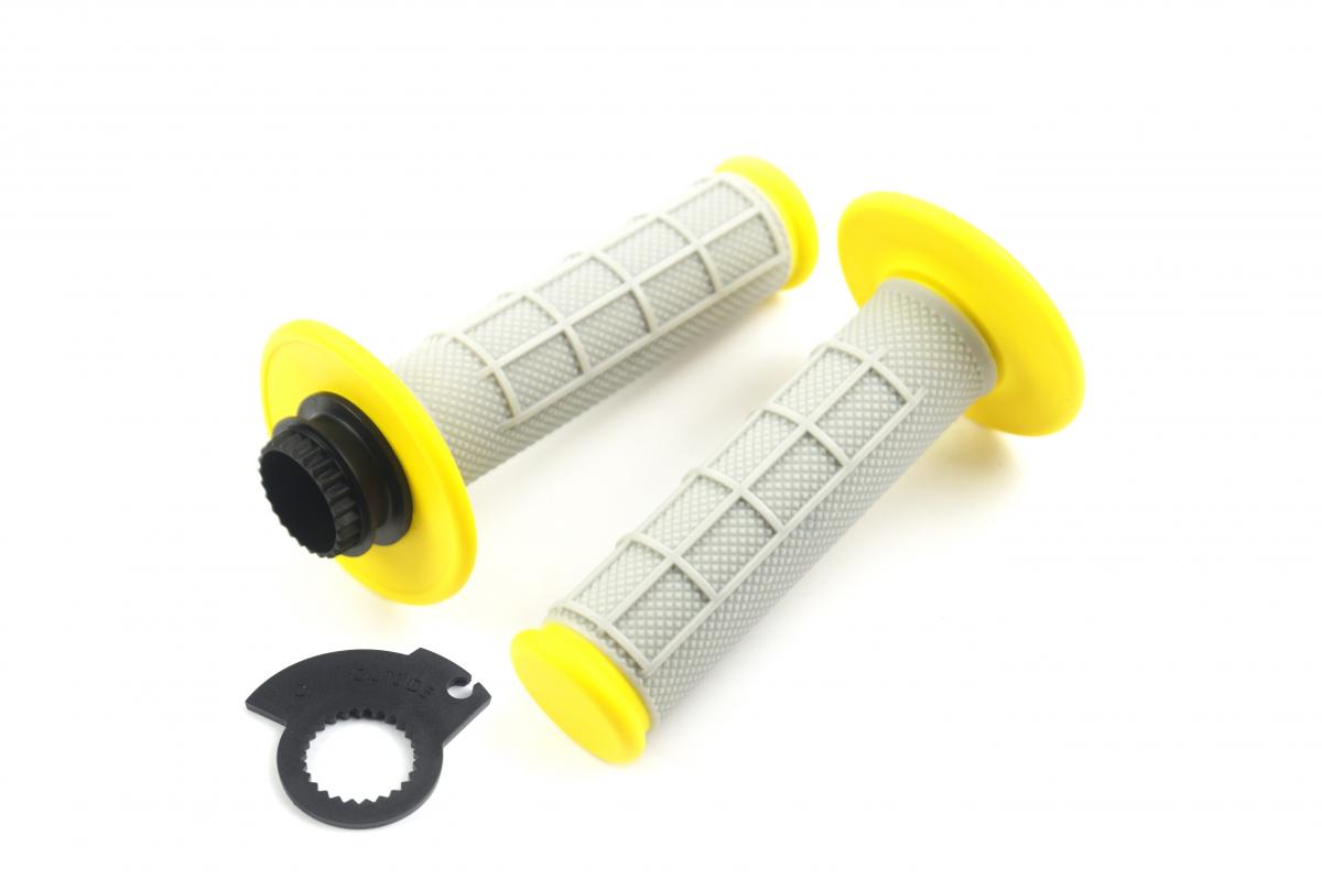 FIR Lock on Grip Set KX RM YZ, Half Waffle Soft Grey/yellow, Odi Style, Fir -