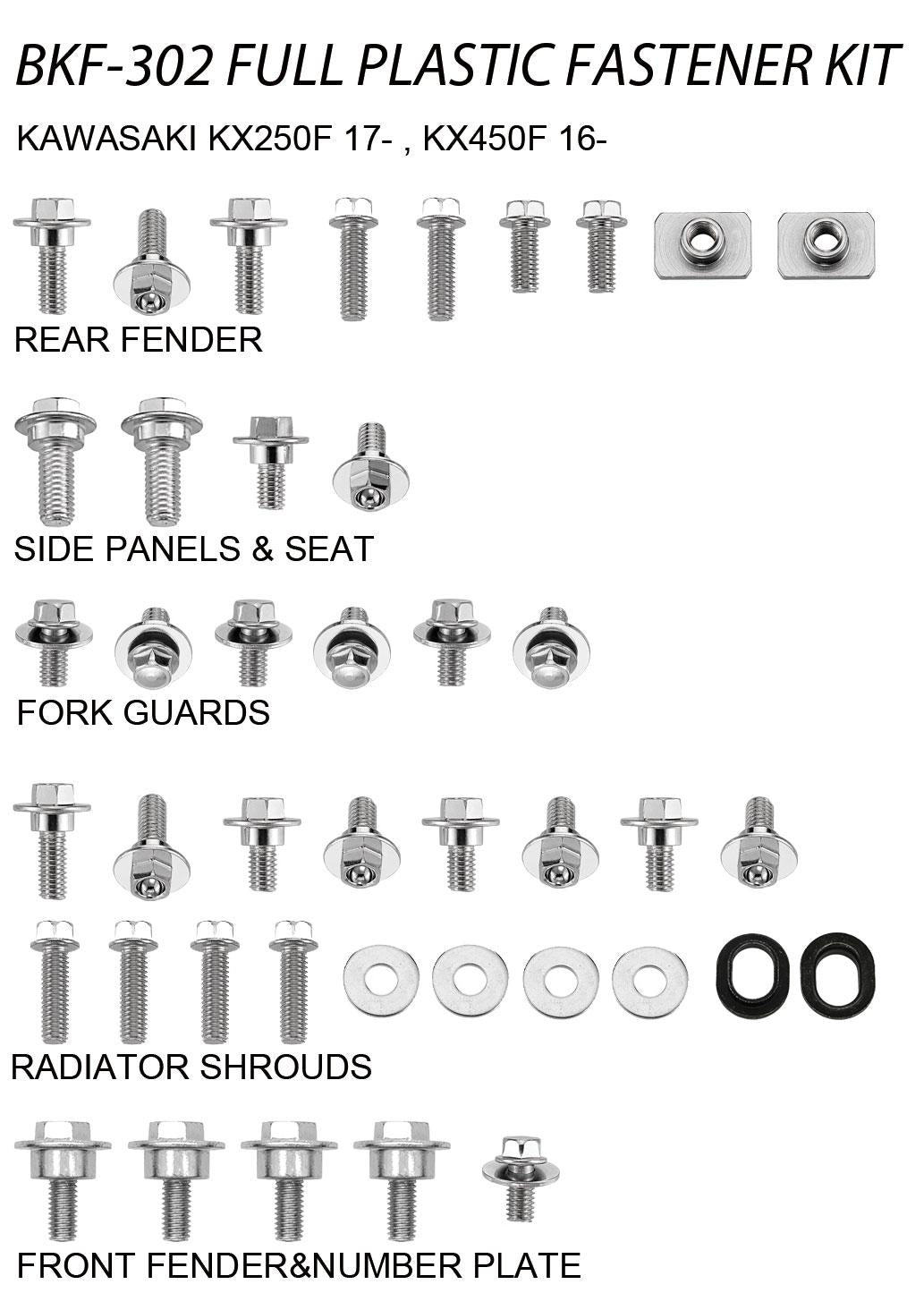 Accel Technology PLASTIC BOLT KIT KAWASAK STYLE, FULL PLASTIC FASTENER KIT