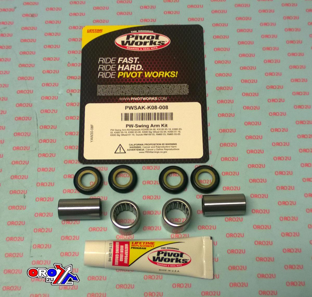 Pivot Works Swingarm Bearing Kit KX65 85, Pivot Works Pwsak-k08-008 Kaw/suz 100, Pwsakk08008