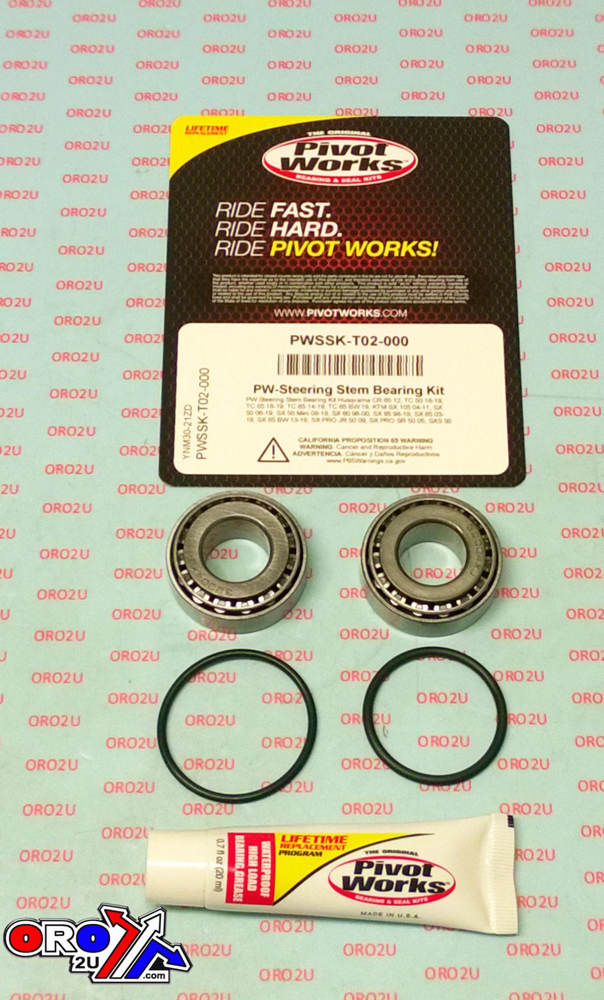 Pivot Works Steering Bearing Kit Husq KTM, Pivot Works Pwssk-t02-000, Husqvarna CR 65 12, Ee 5 20, TC 50 18-20, TC 65 18-20, TC 85 14-20, TC 85 Bw 19-20, KTM SX 105 04-11