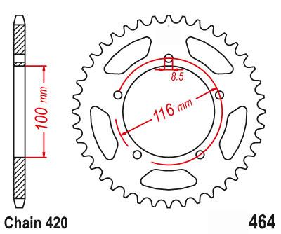 JT Rear Sprocket Steel 464 5-hole Black, Kawasaki KX60, [JTR464.47]