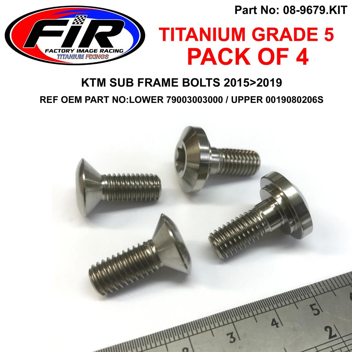 FIR Titanium Gr5 KTM Sub Frame Bolts, 2015>2019 79003003000 0019080206s, Pack of 4 /