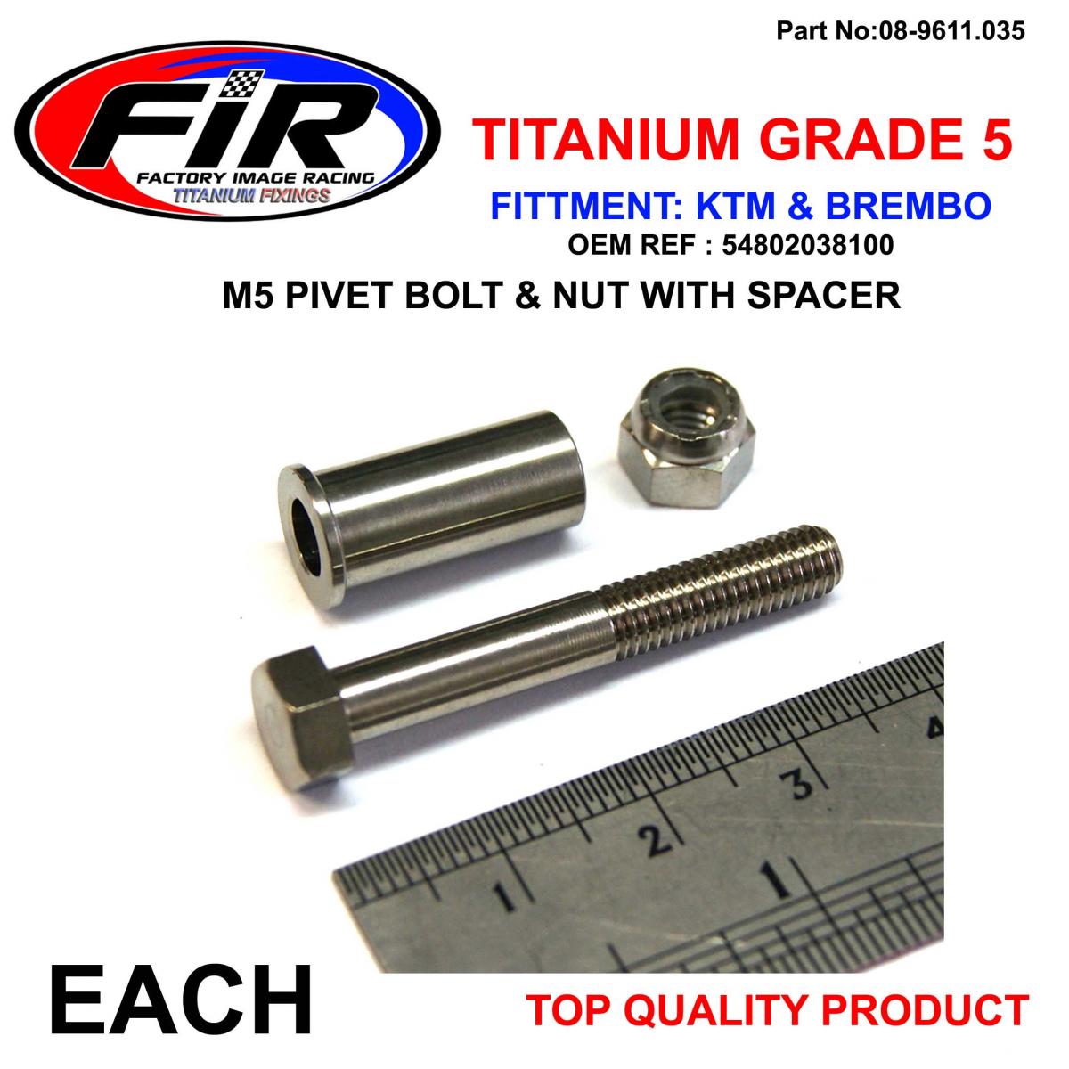 FIR Titanium Gr5 Pivot Bolt Kit KTM, Brembo 54802038100 2006 - 2019 Clutch