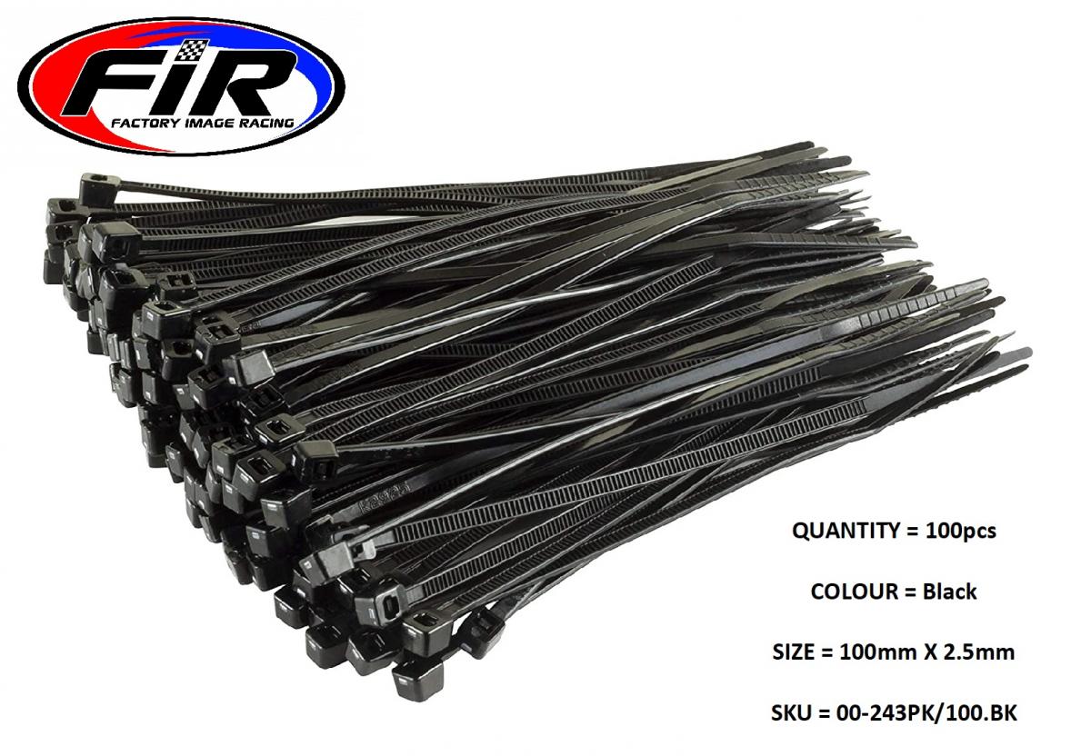 FIR Nylon Cable Zip Ties - Black, 100mm X 2.5mm - Pack of 100