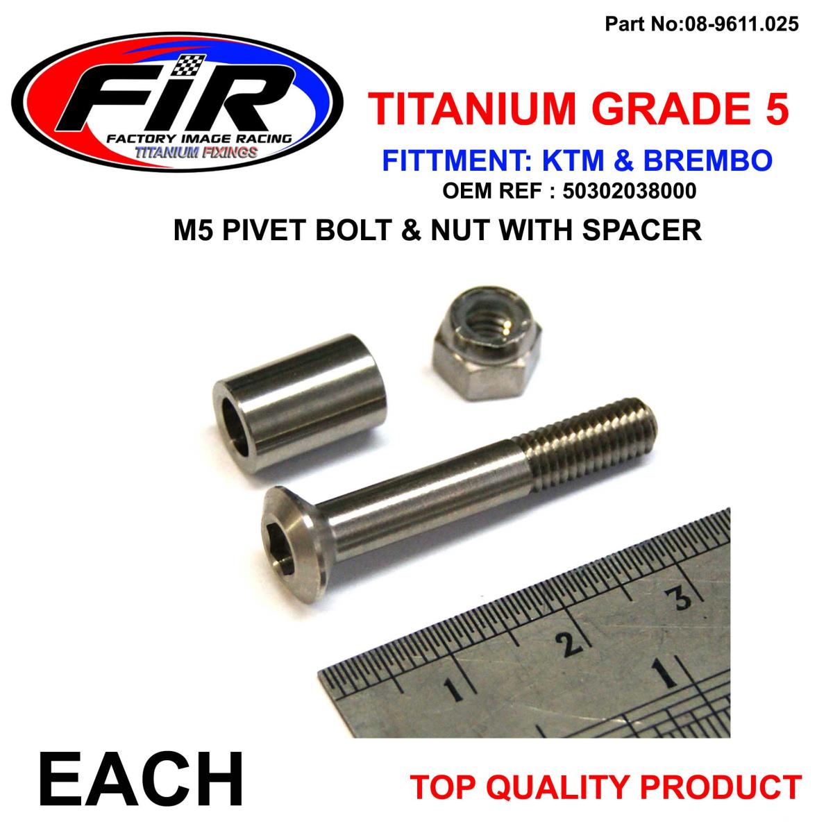 FIR Titanium Gr5 Pivot Bolt Kit KTM, Brembo 50302038000 1997>2013, Clutch /