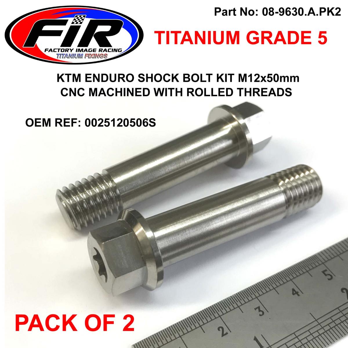 FIR Titanium Gr5 M12x50 Bolts KTM, Shock Bolt Kit Pack of 2, KTM Husqvarna 0025120506s