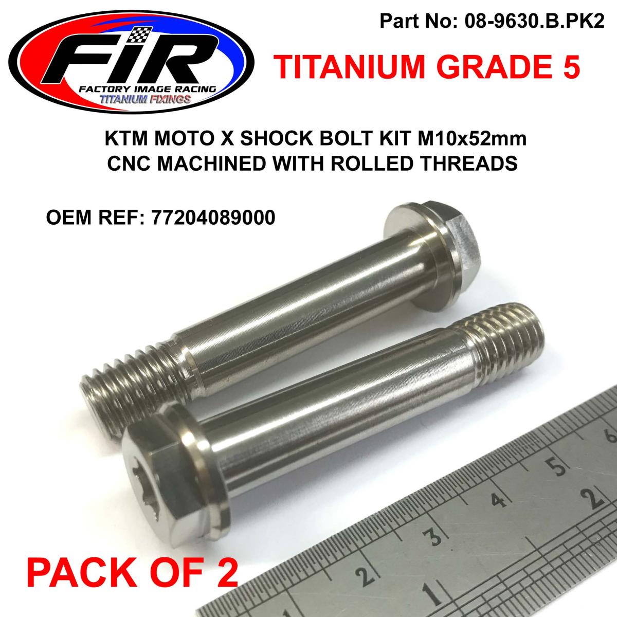FIR Titanium Gr5 M10x52 Bolts KTM, Shock Bolt Kit Pack of 2, KTM Husqvarna / 77204089000