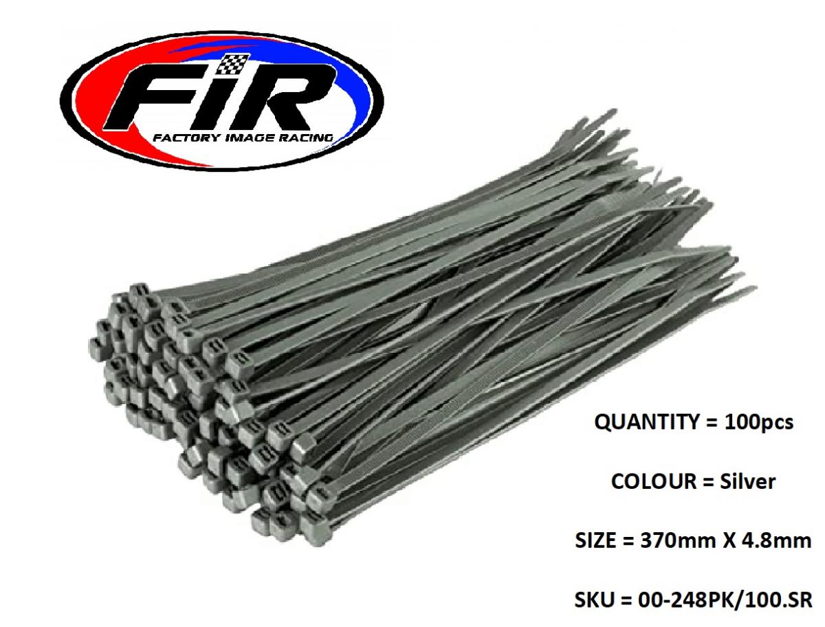 FIR Nylon Cable Zip Ties - Silver, 370mm X 4.8mm - Pack of 100