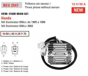 DZE Electrics Voltage Regulators NX650 12v 35a Dze 02547-04, 31600-man-621, Esp2547