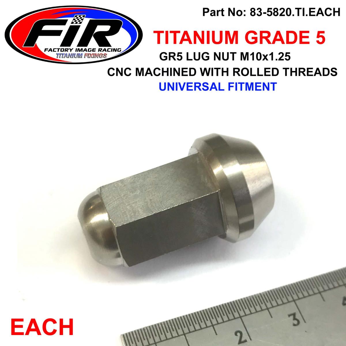 FIR Titanium Gr5 Lug Nut M10x1.25, Beveled Nut / Each / Quad Trailer