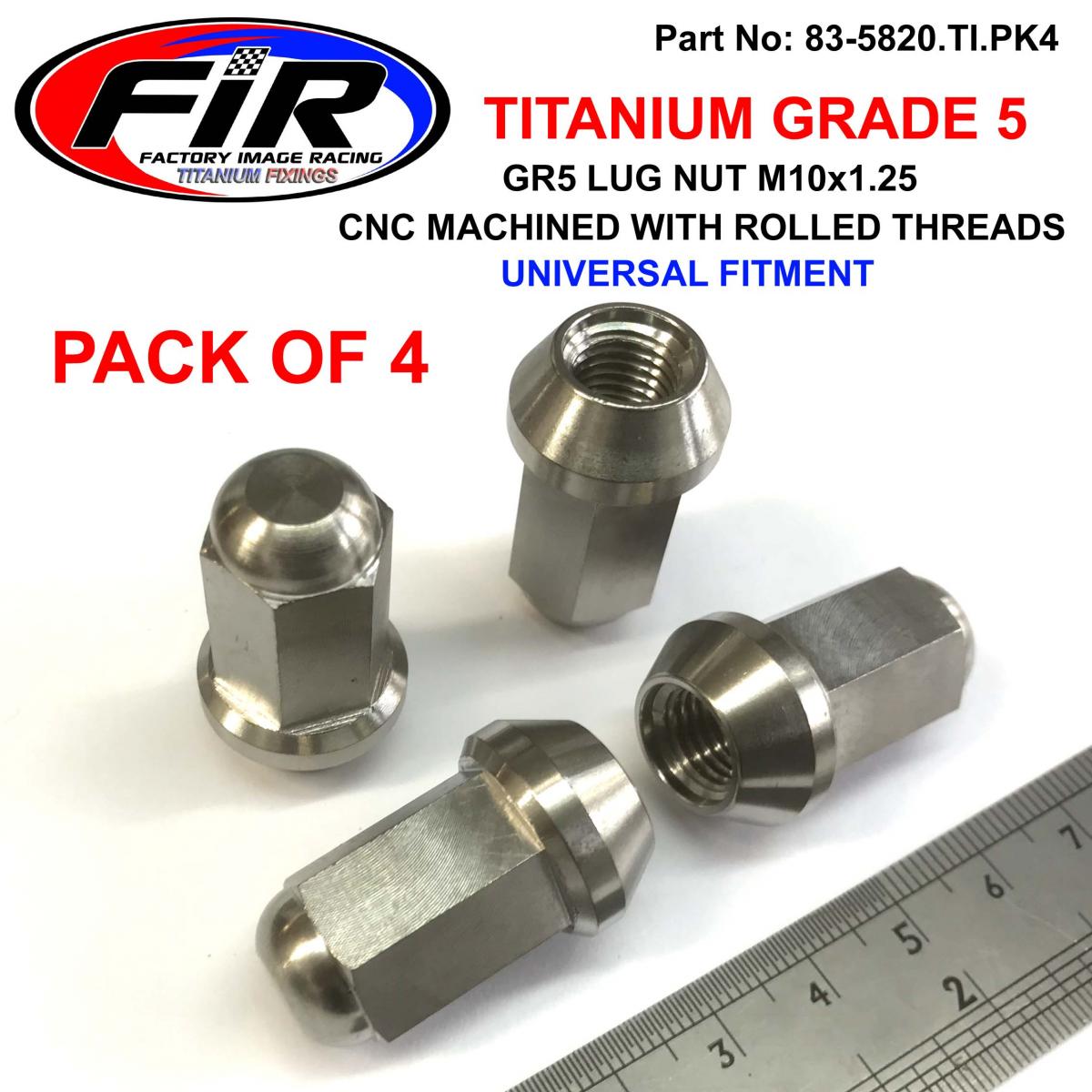 FIR Titanium Gr5 Lug Nut M10x1.25, Beveled Nut / Pack of 4 / Quad Trailer
