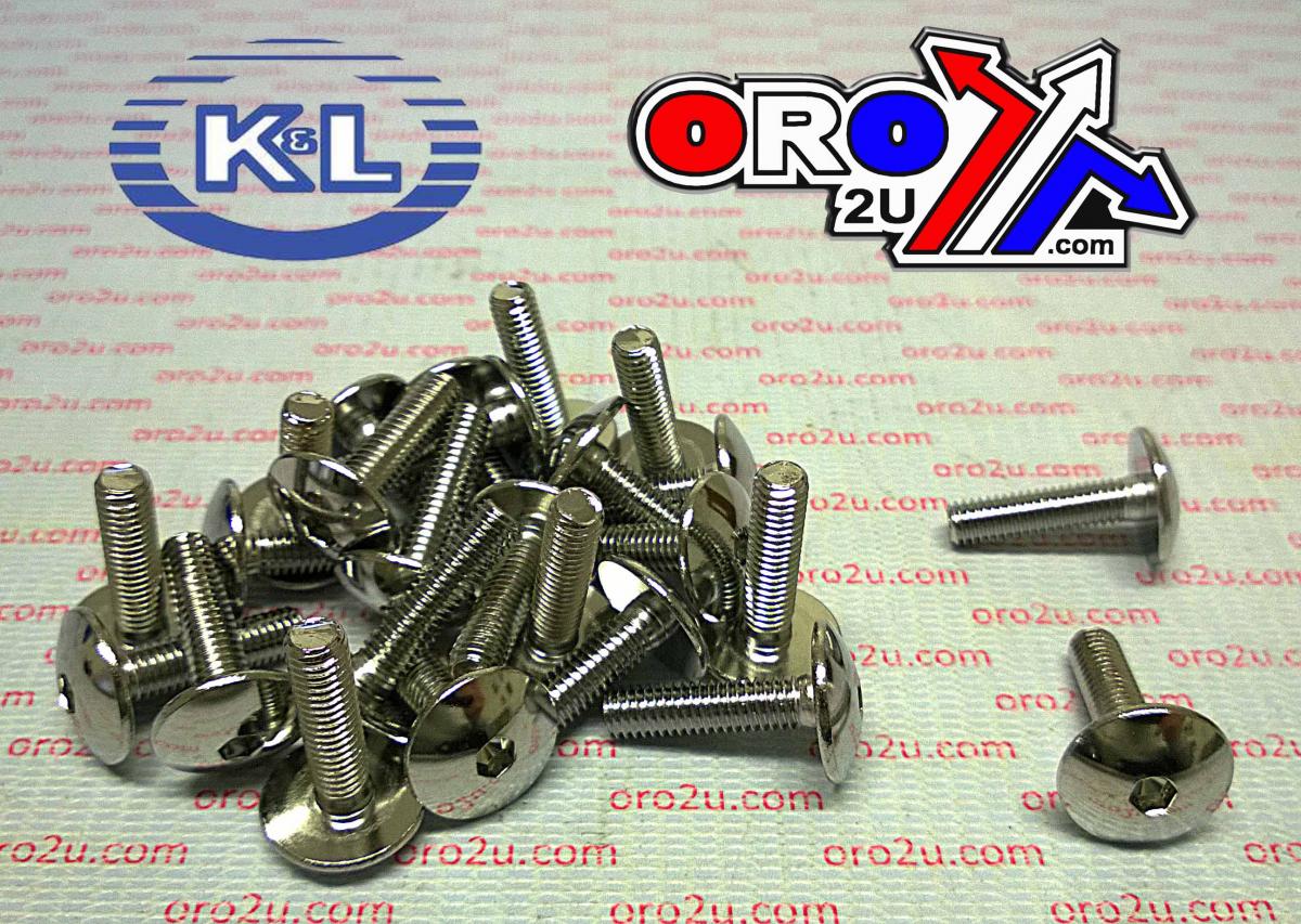 K&L Supply Chrome Allen Oval Head 6x24 Pack/25, 4mm Key 33-7864, Road Tools, Yamaha