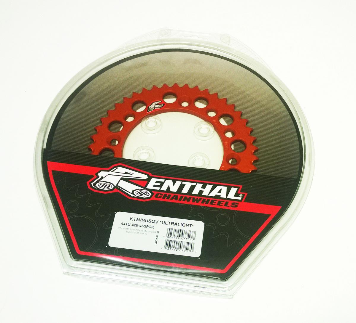 Renthal Rear Sprocket Alloy Renthal, Ultralite 441u-428-45gpor Orange, 441u-428-45gpor