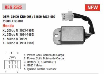 DZE Electrics Regulator Reg 2525 02525-04, Honda Xl / Xr 31600-ka2-751, 31600-ka2-752, 31600-kg0-000, 31600-mbn-650, 31600-mbn-651, 31600-mc4-00