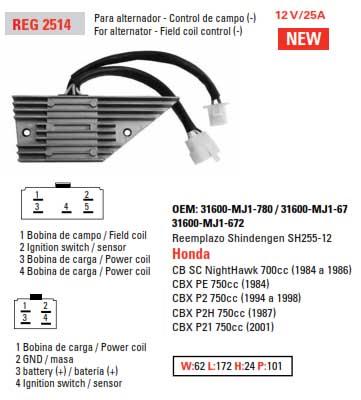 DZE Electrics Regulator 12v / 25a Dze 02514-04 Reg 2514, Honda 31600-mj1-780 / 31600-mj1-670, 31600-mj1-672 SH255-12