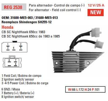DZE Electrics Regulator 12v / 25a Dze 02538-04 Reg 2538, Honda 31600-me5-003 / 31600-me5-013 SH255-12