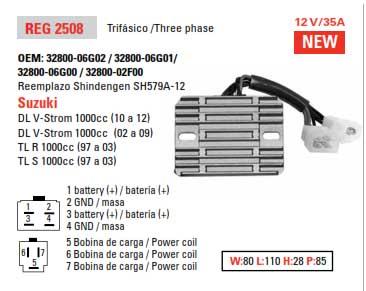 DZE Electrics Regulator 12v / 25a Dze 02508-04 Reg 2508, 32800-06g02 / 32800-06g01/ 32800-06g00 / 32800-02f00, SH579A-12