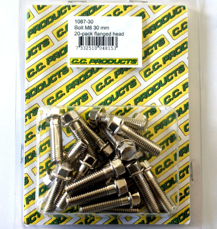 C.C. PRODUCTS M8 x 30mm FLANGE BOLT, PACK OF 20, 10mm HEX