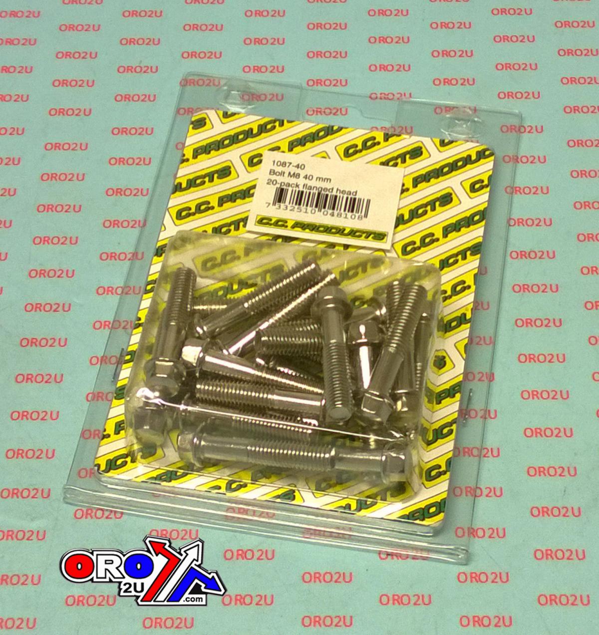 C.C. PRODUCTS M8 x 40mm FLANGE BOLT, PACK OF 20, 10mm HEX