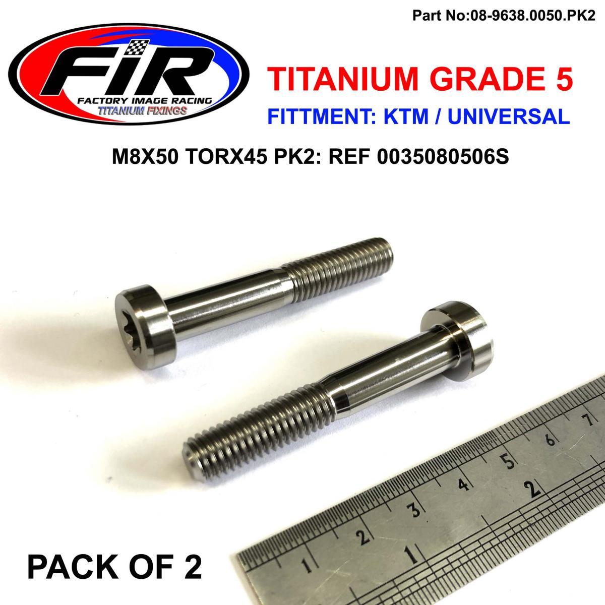 FIR Gr5 Screw M8x50 TORX45 Pk2, Titanium - KTM 0035080506s