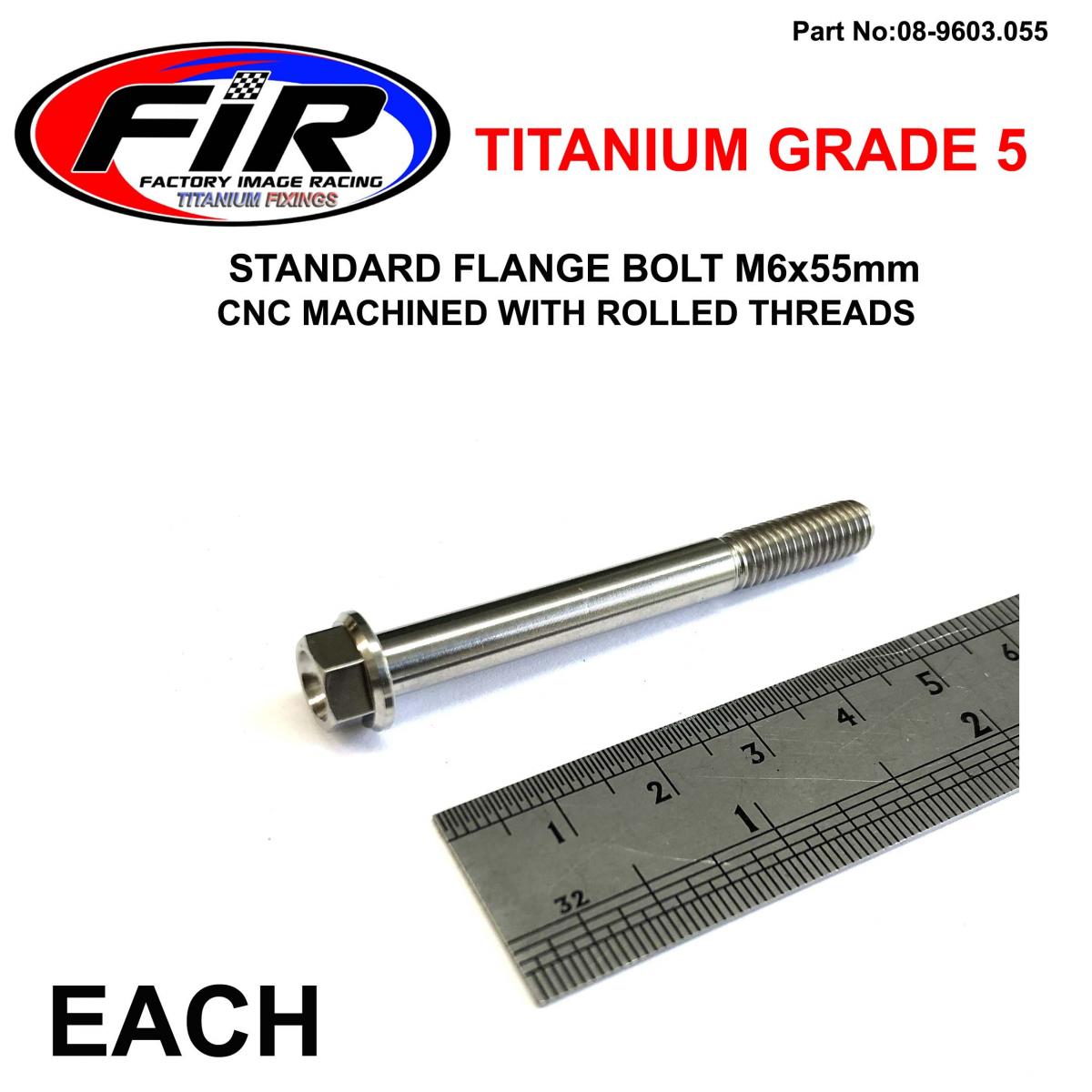 FIR Titanium Gr5 Bolt M6 X 55mm Each, Flange Od: 11mm / Hex Size: 8mm, /