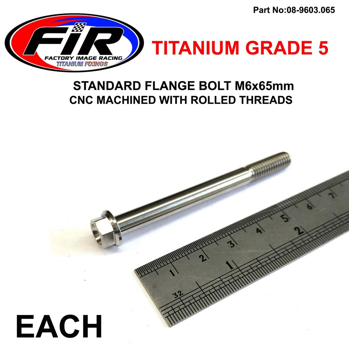FIR Titanium Gr5 Bolt M6 X 65mm Each, Flange Od: 11mm / Hex Size: 8mm, /