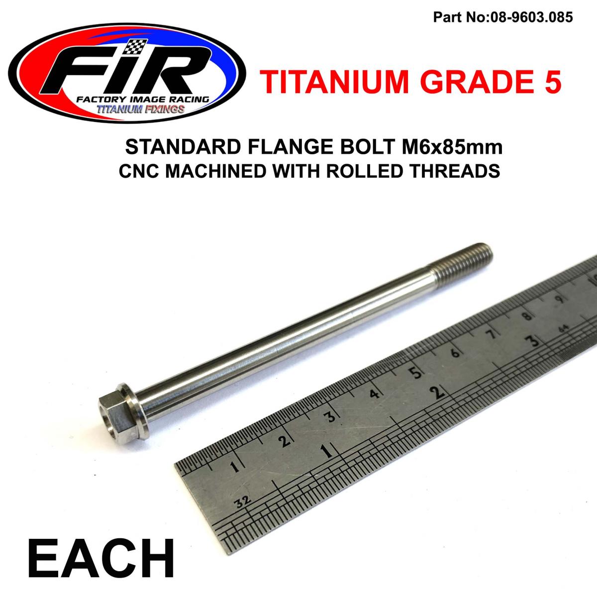 FIR Titanium Gr5 Bolt M6 X 85mm Each, Flange Od: 11mm / Hex Size: 8mm, /