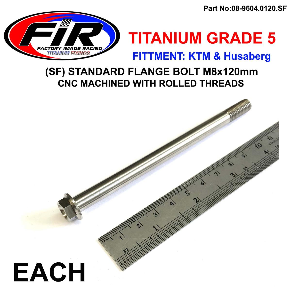 FIR Titanium Gr5 Bolt M8 X 120mm Each, Flange Od: 14mm / Hex Size: 10mm, /