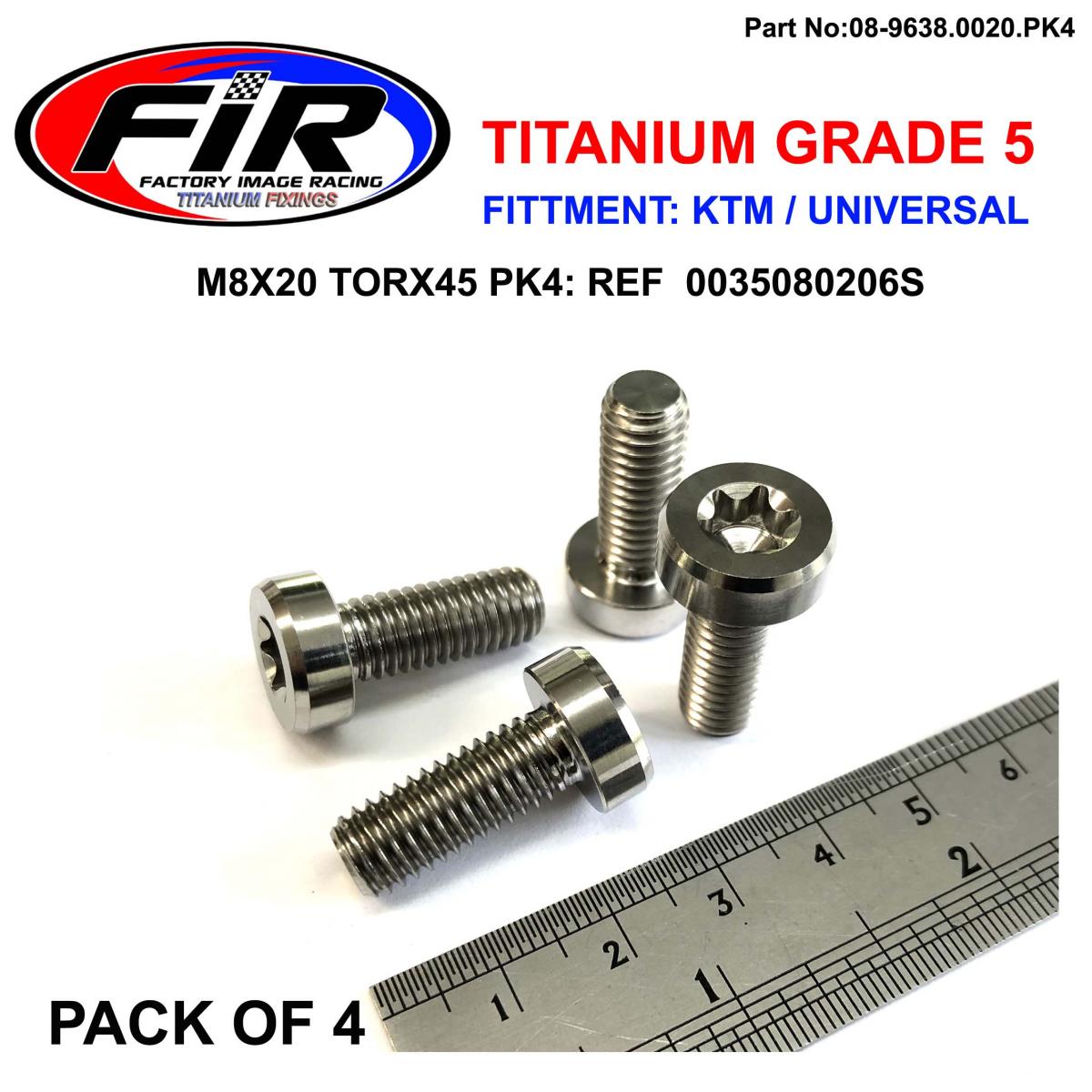 FIR Gr5 Screw M8x20 TORX45 Pk4, Titanium - KTM 0035080206s