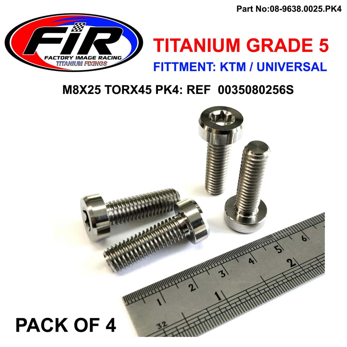FIR Gr5 Screw M8x25 TORX45 Pk4, Titanium - KTM 0035080256, / 0035080256s