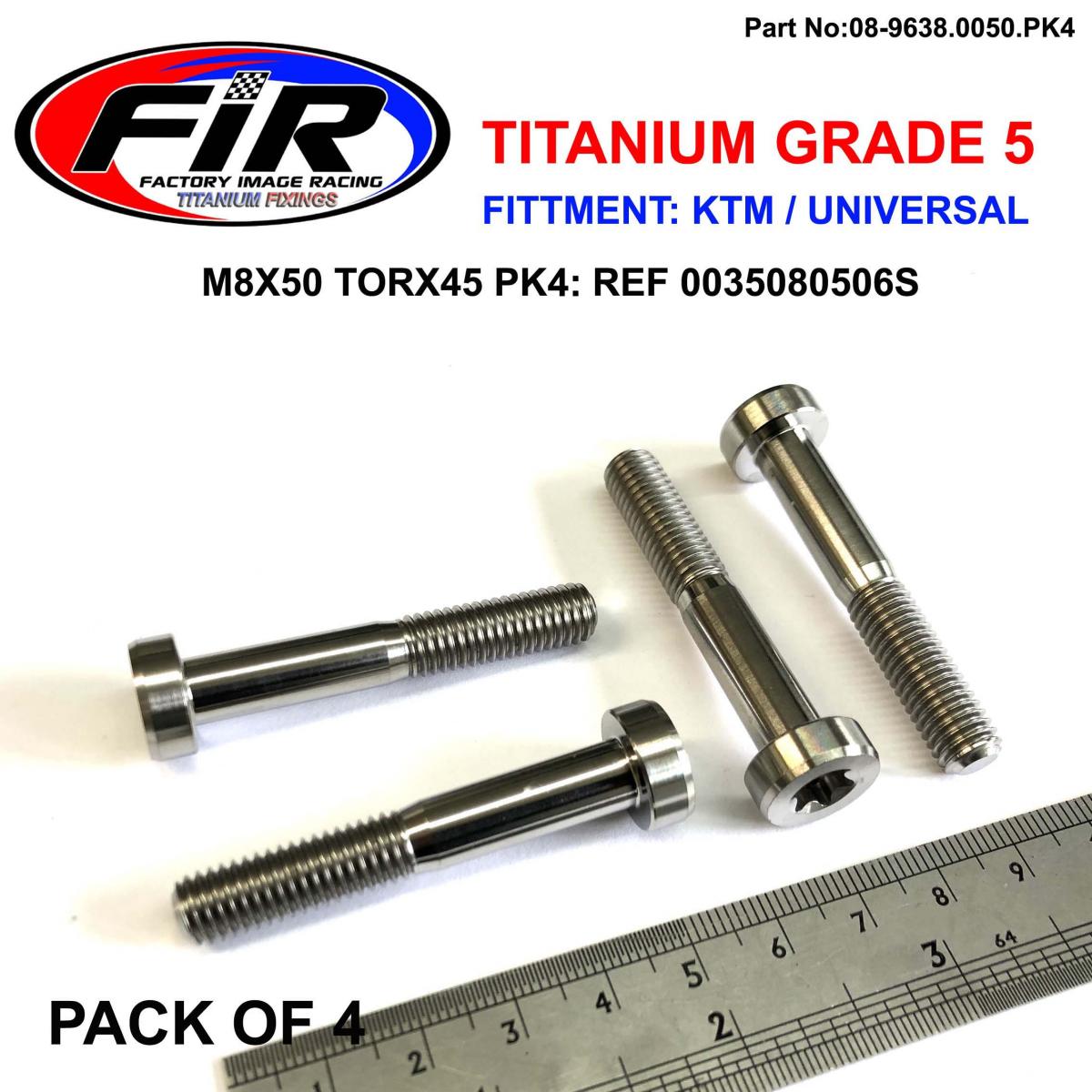 FIR Gr5 Screw M8x50 TORX45 Pk4, Titanium - KTM 0035080506s