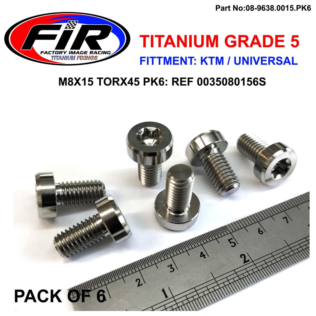 FIR Gr5 Upper Engine Bolt Kit of 6, KTM Screw M8x15 TORX45 Pk6, / 0035080156s