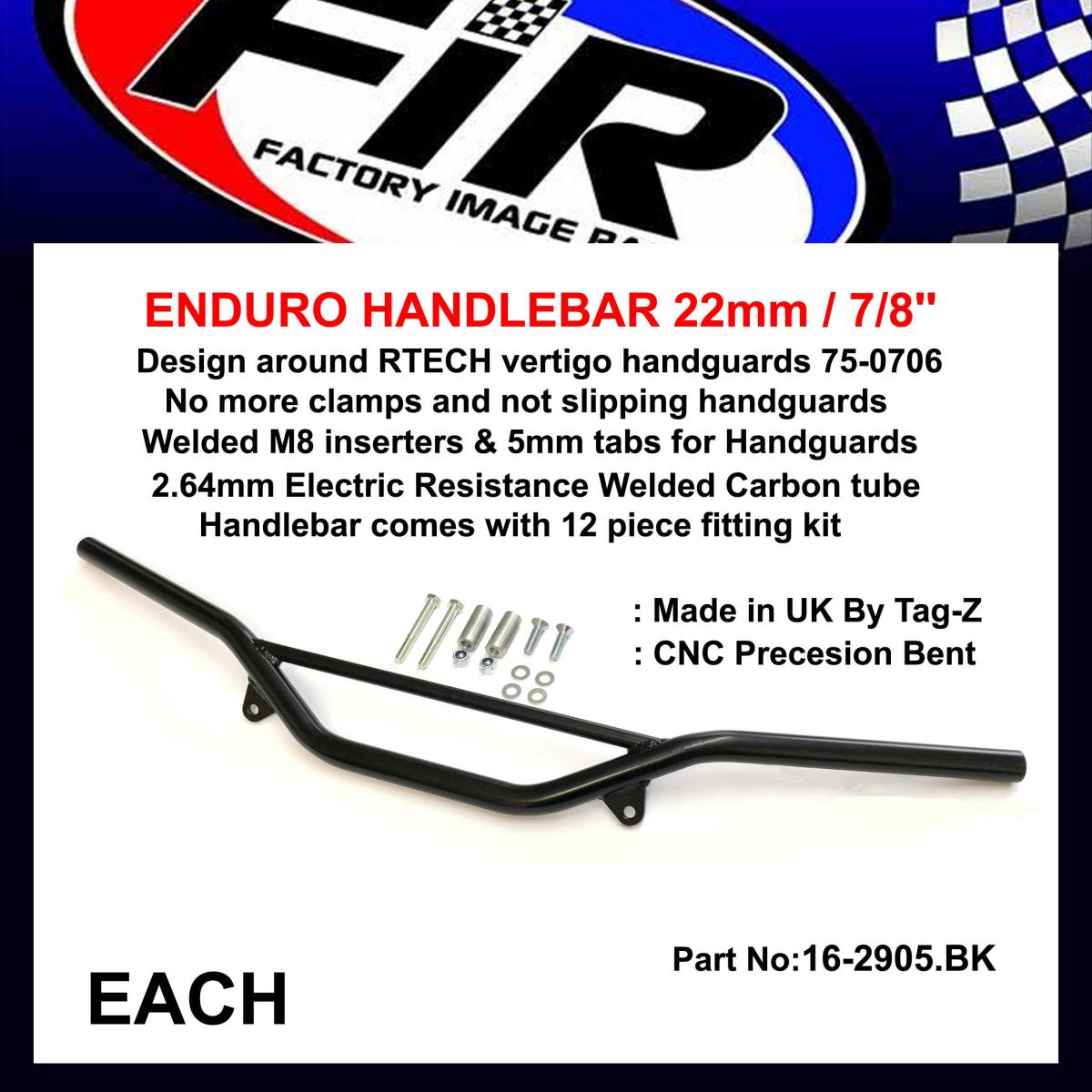 FIR Enduro Handlebar 22mm / 7/8'', Black / Suit 75-0706 Handguard Rtech