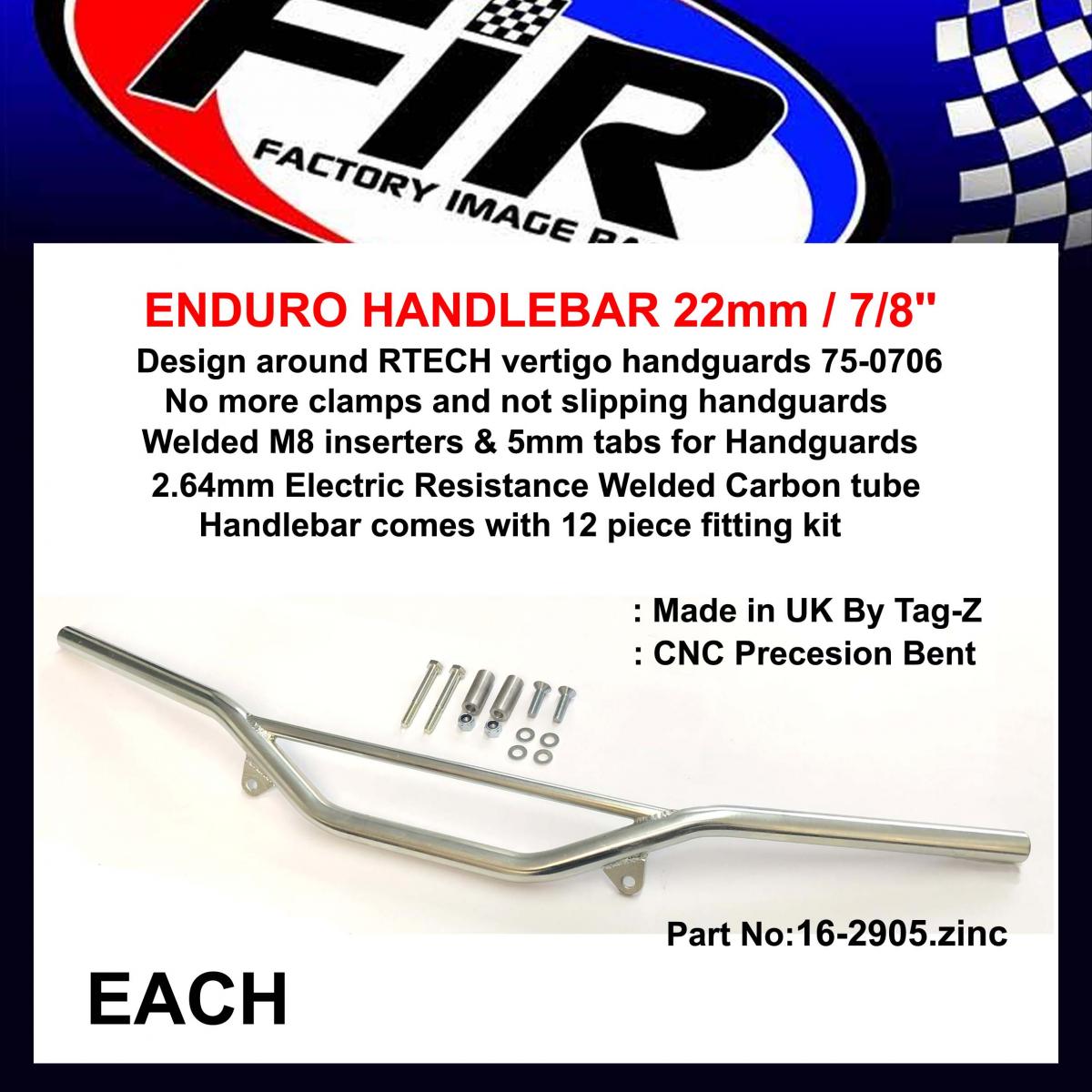 FIR Enduro Handlebar 22mm / 7/8'', Zinc / Suit 75-0706 Handguard Rtech