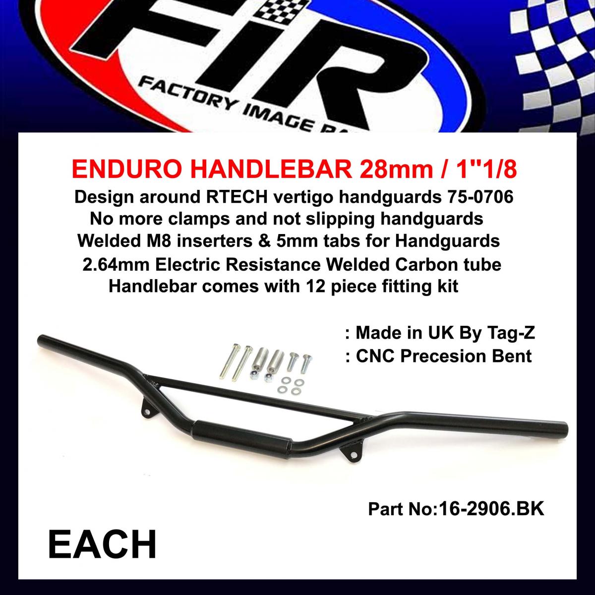 FIR Enduro Handlebar 28mm / 1''1/8, Black / Suit 75-0706 Handguard Rtech