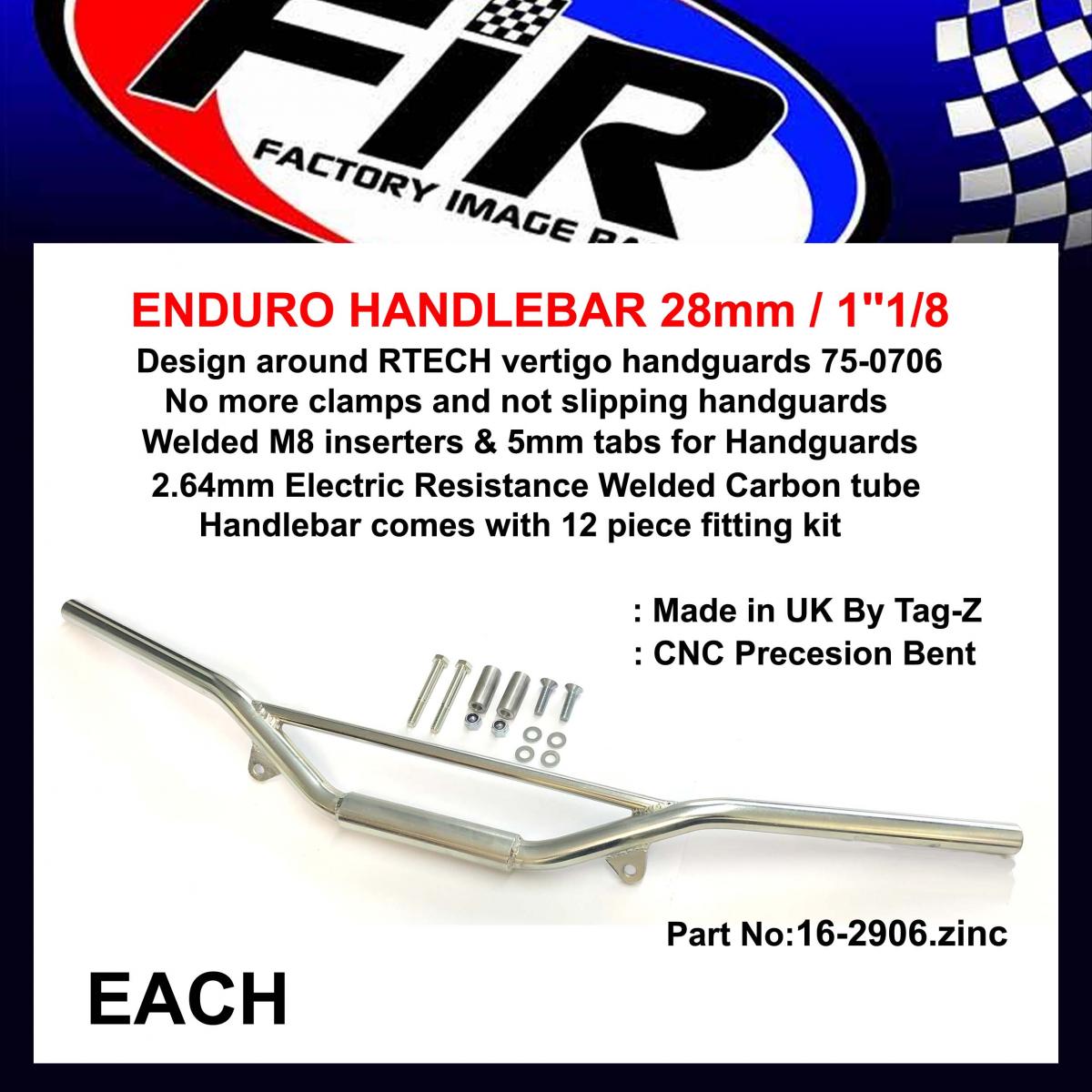 FIR Enduro Handlebar 28mm / 1''1/8, Zinc / Suit 75-0706 Handguard Rtech
