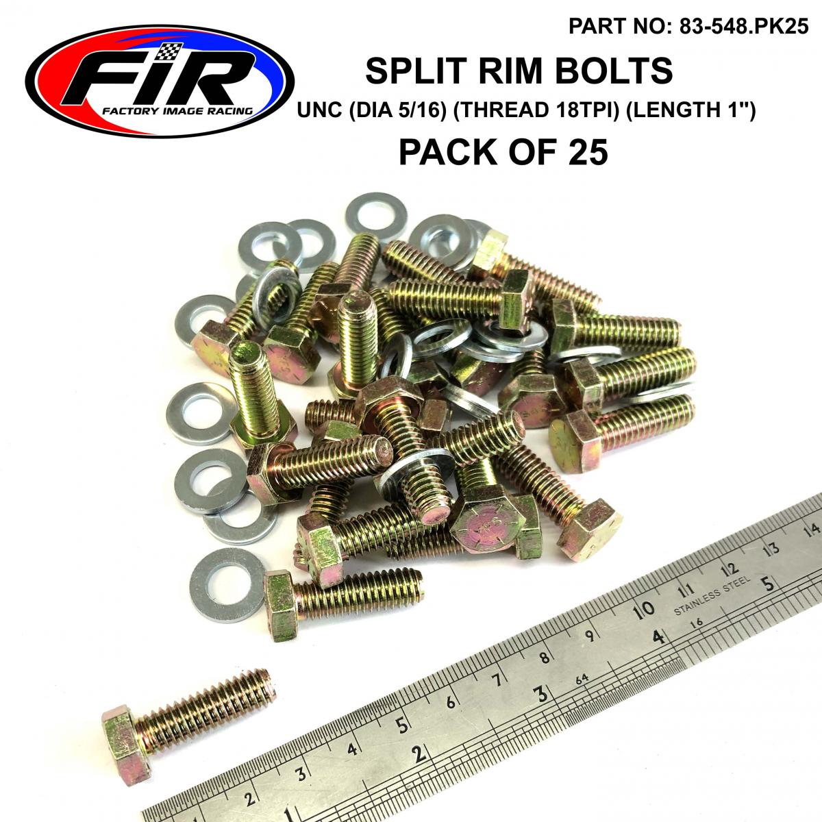 FIR Bead Lock Bolts Unc 5/16-18tpi 1'', Pack of 25 / UTV ATV Split Rim, Imperial, Race Wheels Alloys