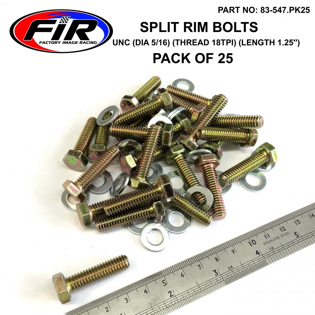FIR Bead Lock Bolts Unc 5/16-18tpi 1.25'', Pack of 25 / UTV ATV Split Rim, Imperial, Race Wheels Alloys