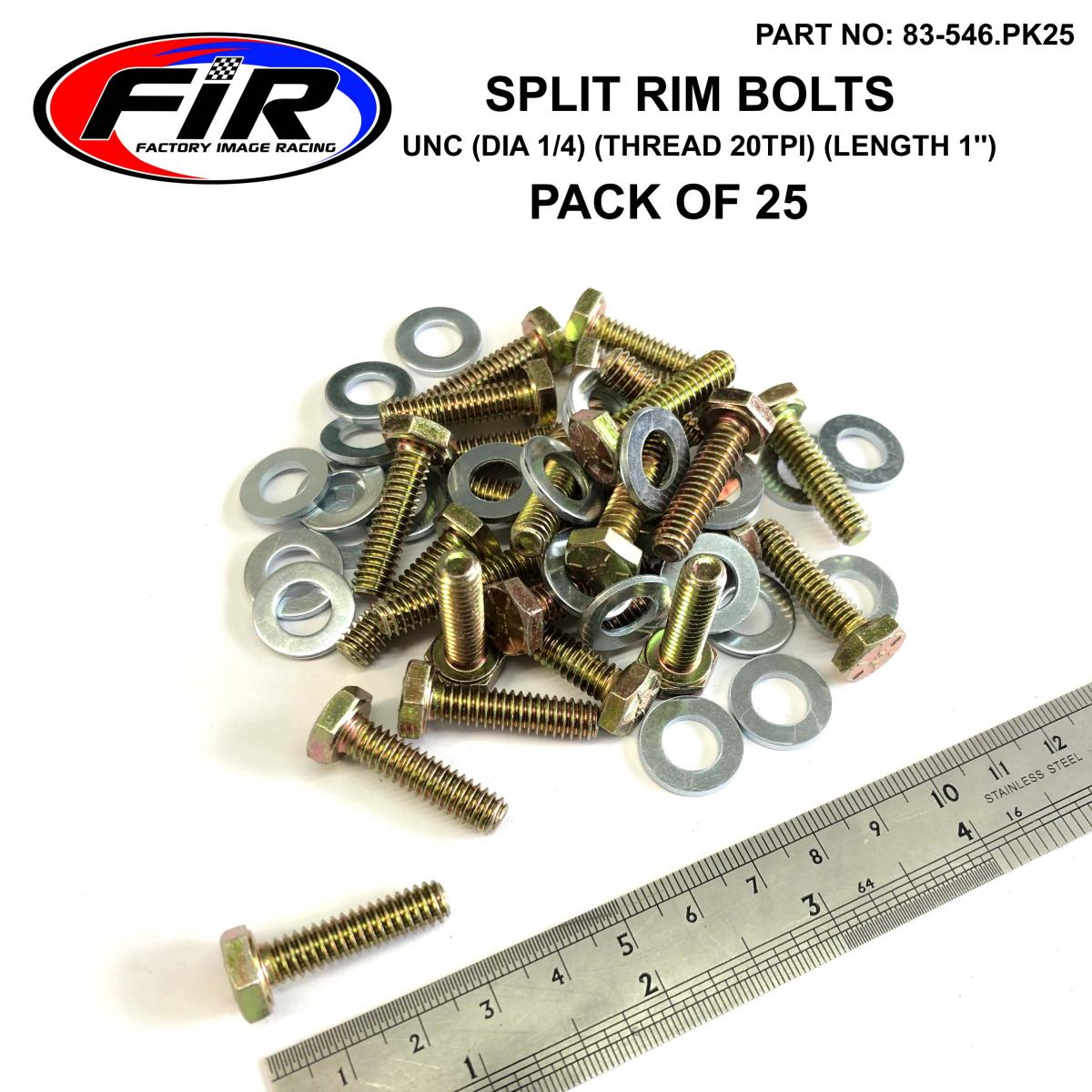 FIR Bead Lock Bolts Unc 1/4-20tpi 1'', Pack of 25 / UTV ATV Split Rim, Imperial, Race Wheels Alloys