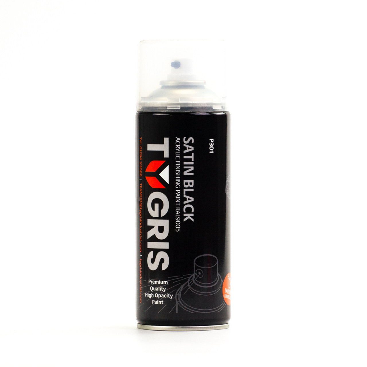 TYGRIS Tygris Satin Black Aerosol Spray Paint 400ML Acrylic RAL9005