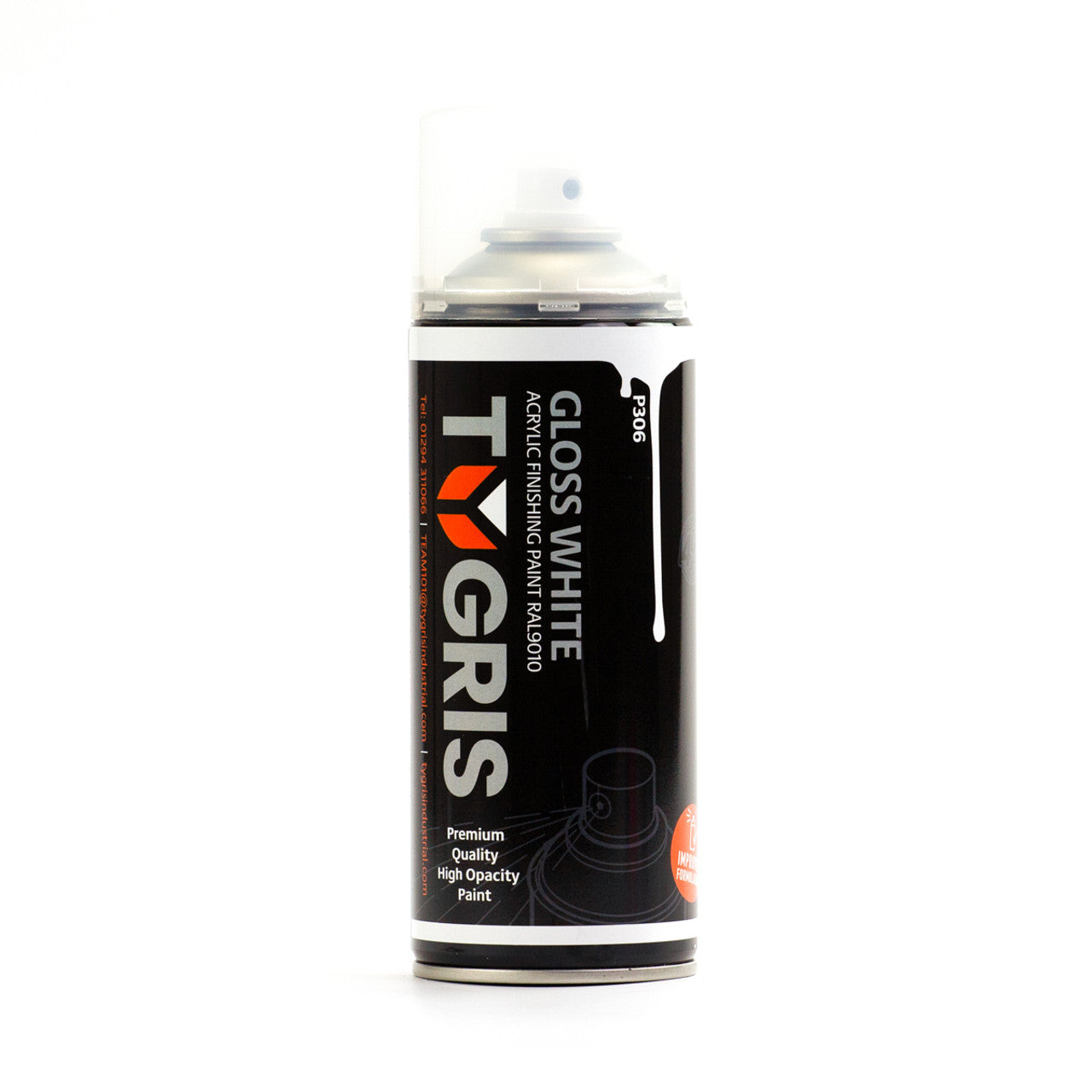 TYGRIS Tygris Gloss White Aerosol Spray Paint 400ML Acrylic RAL9010