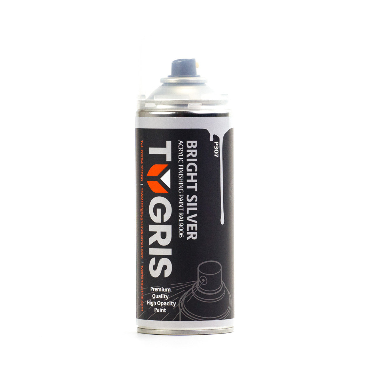 TYGRIS Tygris Bright Silver Aerosol Spray Paint 400ML Acrylic RAL9006