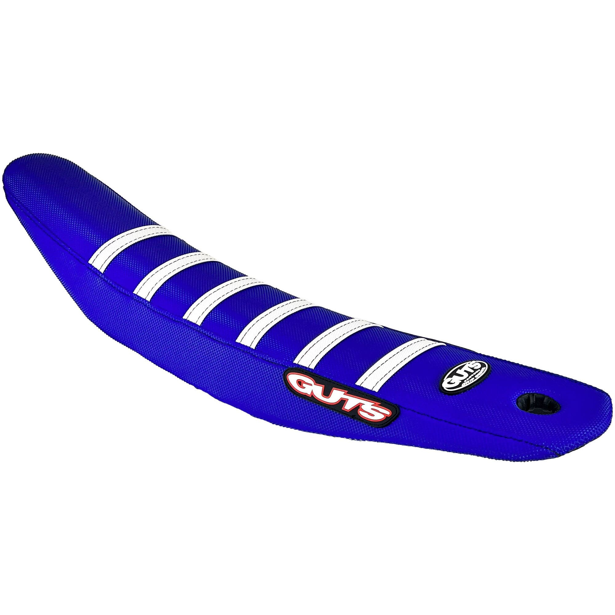 GUTS Racing Seat Cover Blue with white ribs PW50