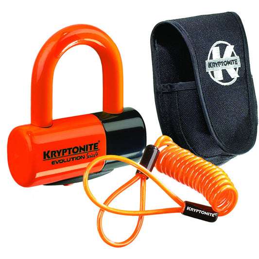 Motocross Security  Kryptonite Evolution Disc Lock - Premium Pack - Orange With Pouch And reminder cable      